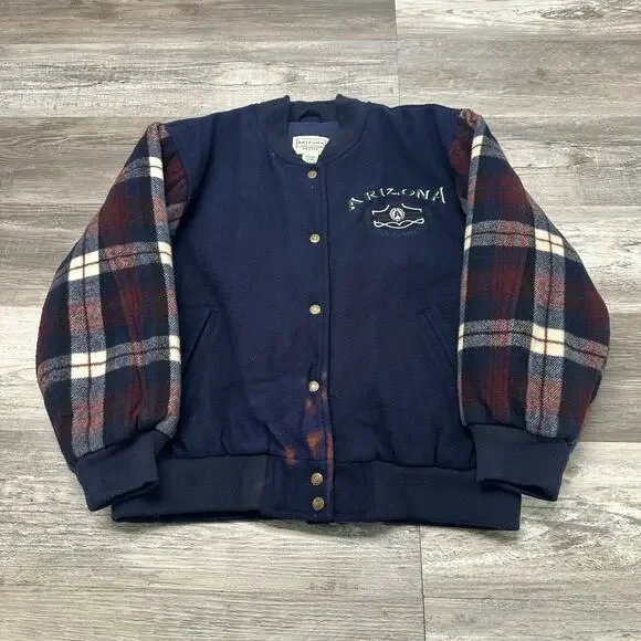 Vintage 90s Arizona Jean Company Blue Womens M Petite Wool Blend Flannel Jacket - Picture 2 of 11